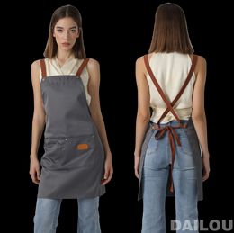 Customized personality logo signature men's and women's kitchen aprons home chef baking clothes with pockets adult bib waist bag