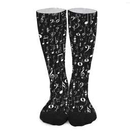 Women Socks Fun Music Notes Black And White Casual Stockings Autumn Non Skid Unisex Soft Breathable Graphic Outdoor Sports