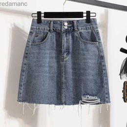 Skirts Skorts Plus Size L-5XL Y2K Denim Blue A Line Skirt For Women High Waist 2023 Summer Sexy Tassel Mini Jean Skirts Female Large Clothing 240330