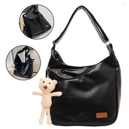 Drawstring Women Leather Shoulder Bag With Pendant Retro Tote Handbag Adjustable Strap Soft Armpit PU Bucket Daily Dating