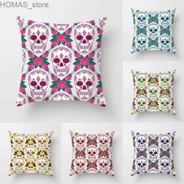 Pillow Geometric Skull Flower case Decorative Printed Square Car Sofa Fashion Cushion Cover 45*45cm Home Improvement Y240401