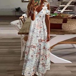 Casual Dresses Maxi Dress Women's Floral Print Lace Summer Loose-fitting A-Line For Banquet Women Fashion Slit Long