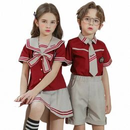 skirt Shorts Bow Clothes Student Outfit Kid Korean Japanese Striped School Uniform for Girls Boys Sailor Collar T Shirt Pleated T2bA#
