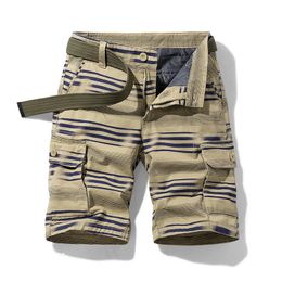 Multi pocket shorts Multiple pockets Summer Men Cotton Print Casual Shorts Striped Short Pants Beach Pants 240313