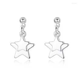 Stud Earrings Silver Plated Mini Minimalist Hollow Star Pendant Charm Women's Party Accessories Fashion Jewelry Gift