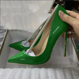 New women spring green leather shoes patent bright high heel pumps young ladies causal stilettos daily for picnic party Stiletto