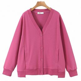 2023 Autumn Pink Women Plus Size Hoodie Coat Design Casual V-Neck Single-breasted Cardigan Sweatshirt Good Quality Clothes x4ax#