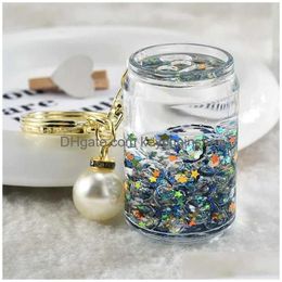 Keychains & Lanyards Cartoon Quicksand Cans Drift Bottles Keychain Cute Liquid Sequin Glitter Bead Keyring Charm Bag Car Pendant Key Dhvmp