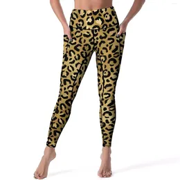 Women's Leggings Gold Leopard Classic Animal Print Fitness Gym Yoga Pants High Waist Sweet Leggins Stretch Graphic Sport Legging Gift