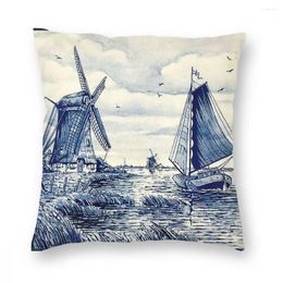 Pillow Dutch Blue Delft Vintage Sailboat Windmills Print Square Case Polyester S For Sofa Creative Pillowcase