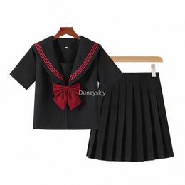 black RED Japanese Korean Student School Uniform JK Uniform Girl Anime Cosplay Sailor Suit Class Top Skirts JK dr C75B#