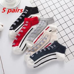 Women Socks 5 Pairs Lot Fashion Funny Women's Men Harajuku Style Kawaii Shoe Print Cute Short Sock Gift For Drop