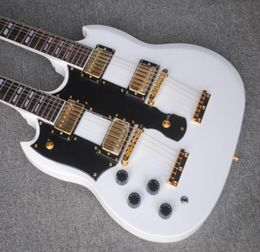 Rare Left Handed 12 6 Strings 1275 Double Neck Alpine White Electric Guitar Gold Hardware Claw Tailpiece Split parallelogram i8001787