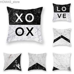 Pillow 45x45cm Modern Marble Black Grey case Letter Printed Throw Cover Car Sofa Bed Office Cushion Home Decor Y240401