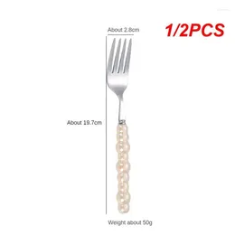 Forks 1/2PCS Stainless Steel Spoon Anti-rust Easy To Clean Tableware Dessert Pearl Handle Smooth Touch