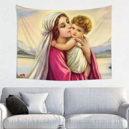 Tapestries Custom Virgin Mary Tapestry Hippie Room Decor Catholic Christian Wall Hanging For Living Home Decoration