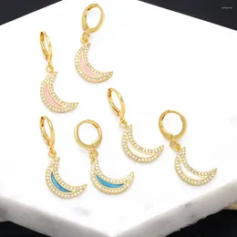 Dangle Earrings FLOLA Copper Zircon Moon For Women Polish Gold Plated Hoops Crystal Jewelry Party Gifts Ersa207