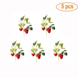 Decorative Flowers 5 Bunches Fruit Decor Artificial Strawberry Christmas Berry Potted Plants Flower Branch Bouquet Wedding Home Po Props