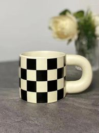 Mugs Instagram Style Minimalist Splashed Ink Dotted Cream Checkered Ceramic Cup Couple Chubby Handle Oatmeal Mark