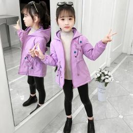 3 4 6 8 10 12 Years Kids Jacket New Autumn Windbreaker Coat For Girls Hooded Outerwear Plus Velvet Warm Winter Children Clothing