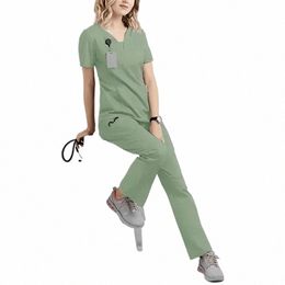 pet Grooming Doctor Uniforms N-sticky Hair Nurse Women V-neck Thin and Light Fabric Medical Clothes Summer Clinical Uniform S6gi#