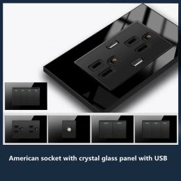 Depoguye Black Crystal Glass Usb Wall Charger Phone Socket,US Standard Wall Power Outlet with 2 USB Ports 5v 2.1A Plug Adapter