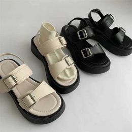 Sandals Fashion Buckle Gothic Shoes Summer Block Heels Rubber Sole High Quality Platform Women Gladiator Footwear H240328