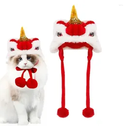 Dog Apparel Lion Dance Hat 2024 Spring Festival Chinese Pet Plush Fabric Little For Halloween Parties Birthdays