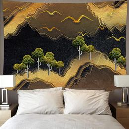 Tapestries Chinese Style Hanging Cloth Scenery Background Art Painting Decor Lotus Goldfish Wall Carpet Home Decoration Gilding Tapestry