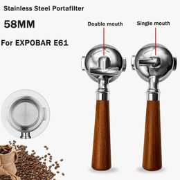 58MM Stainless Steel Coffee Portafilter Suitable for EXPOBAR E61 Coffee Solid Wood Bottomless Handle Universal Barista Tools 240328