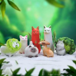 1PCS Vegetable Elf Cabbage Dog Figurine Model Garlic Meow Lotus Root Fox Hand Office Keychain Resins Toy Decorate For Girls Gift
