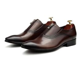 Fashion Dress Suit Business Men Britain Party Wedding Shoes Zip Handmade Casual Cowhide Loafers Genuine Oxfords Flats Fo