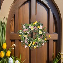 Decorative Flowers Artificial Daisy Flower Spring Wreath Front Door Greenery Eucalyptus Leaves Easter Decorations For Festival Garden