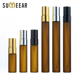 Storage Bottles 100Pcs/Lot 3ml 5ml 10ml Amber Frosted Spray Bottle Aluminum Nozzle Perfume Cosmetic Empty Refillable