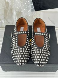 designer Women Dress shoes ALAlAss Top quality Mary Jane ballet flats hollowed out mesh sandals round head rhinestone rivet Genuine leather Party loafers 35-42