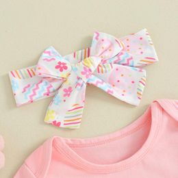 Clothing Sets Baby Girl Summer Clothes Short Sleeve Print Romper Ruffle Bloomer Shorts Bowknot 3Pcs Set Infant Easter Outfit