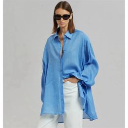 FrnkieShop Spring and Summer Linen Lightweight Sunscreen Shirt Slightly Transparent Pure Sex OVERSIZE Cardigan Thin 240307 240328