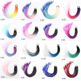 Girls Braiding Ponytail Colourful Twist Braid Synthetic Hairpiece With Rubber Band Hair Ring Women Wig Gradient Dirty Braided