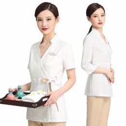 beautician's Work Clothes Women's Summer Health Spa work Suit Hotel Waiters Uniform Nail Beautyuniform p6BV#