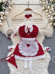 Women's Sleepwear SINGREINY Female Sexy Cosplay Erotic Night Dress Halter Bow Hollow Out Short Nightwear Uniform Lingerie Sensual