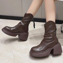 Boots Autumn Winter Women Boots Casual Woman Ankle Boots Hot Sale 2023 New Brand Designer Casual High Top Waterproof Leather Boots