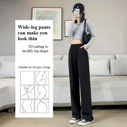 Sportbyxor för kvinnor rakt löst breda benbyxor Hög midja Casual Sweatpants Svartgrå byxor 2022 Spring Korean Fashion