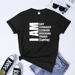 Women's T Shirts I Am Human Cotton T-Shirt Trendy Equal Rights Tshirt Camiseta Funny Unisex Short Sleeve Pride Month Gift Shirt Tee