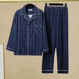 Home Clothing Fall Pajama Set Men's Winter Pajamas With Striped Plaid Print Color Matching Lapel Single-breasted Design Long For Men