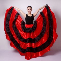 Цыганская женщина испанская юбка фламенко полиэстер атлас гладкий большой качание карнавальная вечеринка бальные костюмы для живота