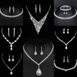 Valuable Lab Diamond Jewelry set Sterling Silver Wedding Necklace Earrings For Women Bridal Engagement Jewelry Gift J8Pi#