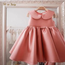 Fashion Girl Princess Vintage Dress Tulle Child Vestido Puff Sleeve Pink Wedding Party Birthday Tutu Dress Child Clothes 1-10y 240319