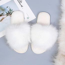 Slippers Winter Fashion Soft Mules Women Furry Flat Shoes Office Ladies Slides Flats Black White Pink Mujer