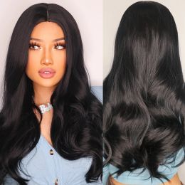 Wigs Element Synthetic Wig Middle Part Long Wave Black Daily Party Wigs for Women Heat Resistant Fiber Natural Fashion Cool Girl