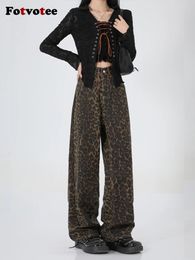 Women's Jeans Leopard Print For Women 2024 Fashion High Waisted Vintage Wide Leg Denim Trousers Casual Streetwear Retro Y2k Baggy